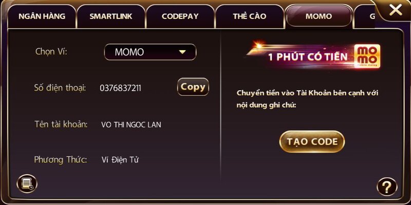 Chọn phương thức "Ví điện tử Momo"
